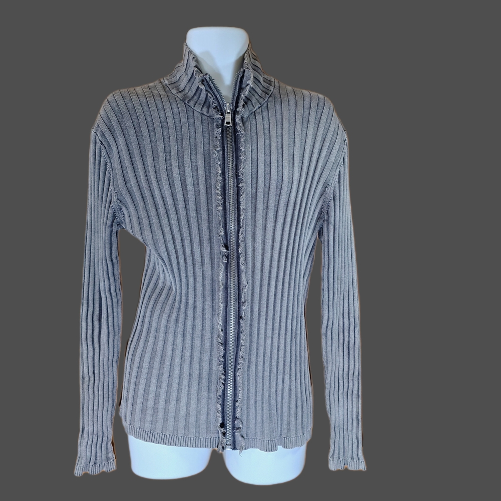 INC Gray Ribbed Cotton Zipper Shirt Jacket - Picture 2 of 7